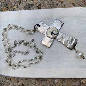 Silver & Pearl Cross Necklace